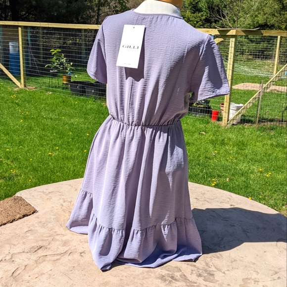 Gilli Lavender Ruffled Faux Wrap Mini Dress - Picture 2 of 6